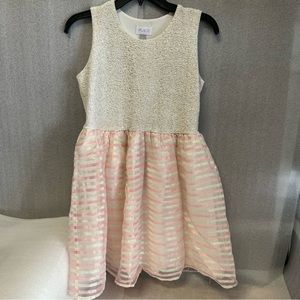 Children’s Place Dress Sparkly Sleeveless Cream Pink Stripes Girls Size XL-14
